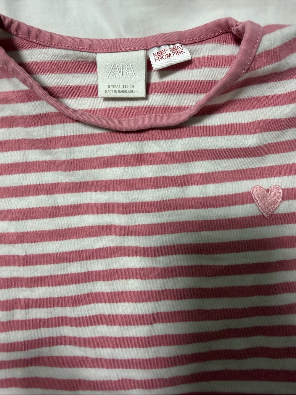 ZARA Pink and White Striped Long Sleeve Tee with Heart Patch